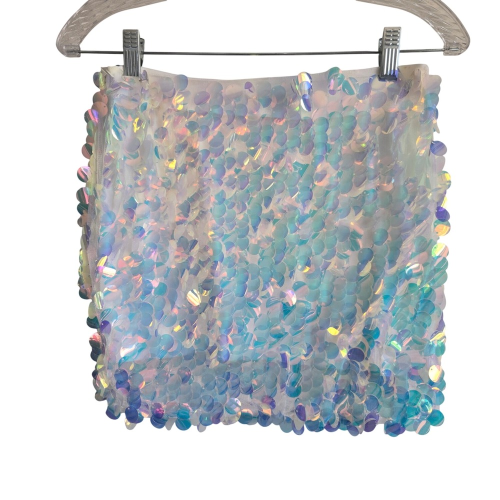 Club Exx XS Mini Skirt Womens Iridescent Excellent Sequin Festival Rave